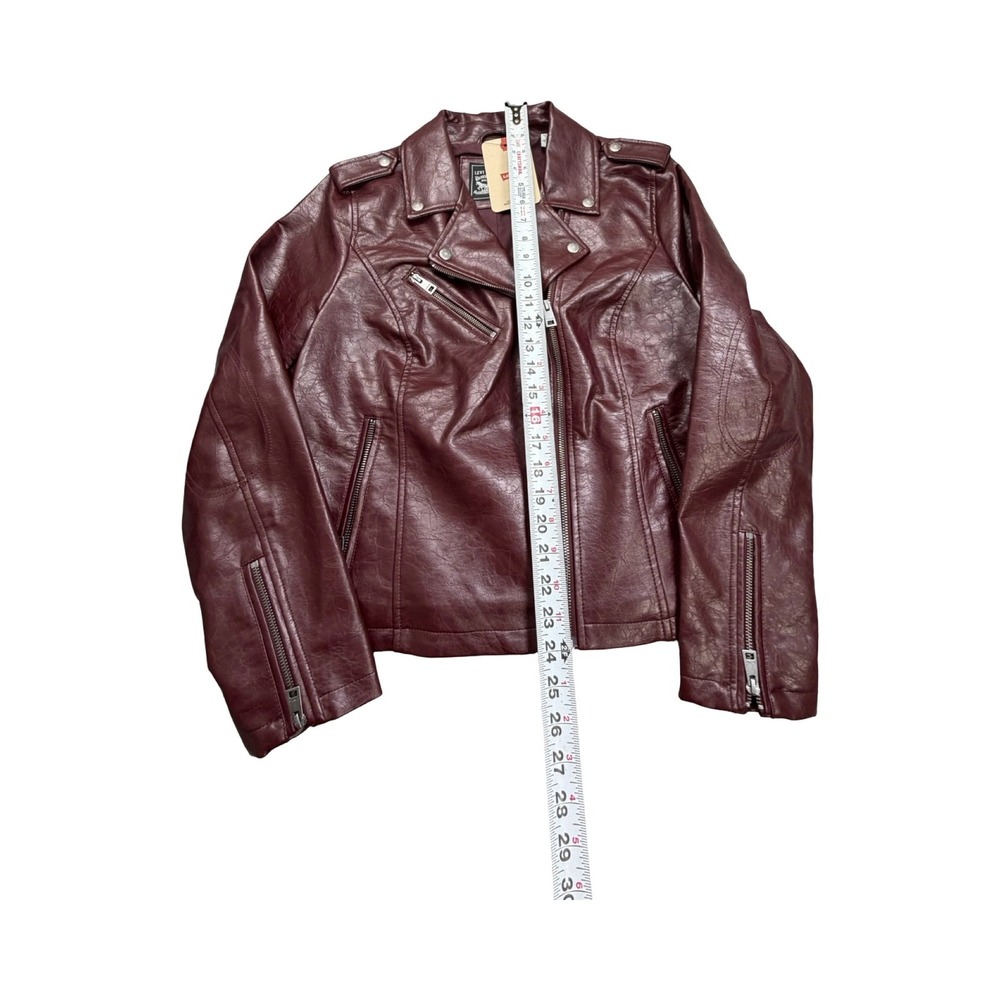 Levi's Jacket Womens XL Burgundy Faux Leather Moto Asymmetrical Zip Biker New - Picture 6 of 12